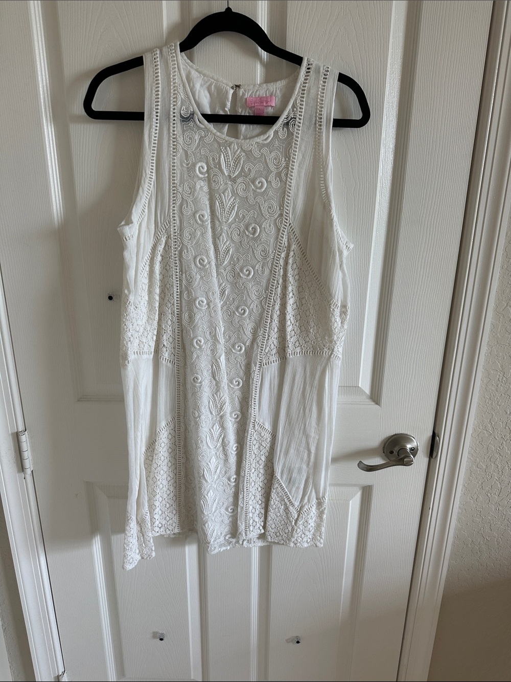 Lilly Pulitzer White Sleeveless Crochet-Trim Dress